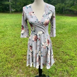 STELLA TWEED DRESS MINI FIT FLARE COTTAGE CORE GRAY CREAM FLORAL SIZE S